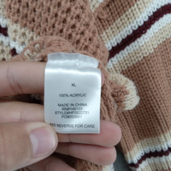 Hippie Rose Sweater Womens XL Tan Striped Waffle Knit Pullover Cable Knit - Picture 4 of 10